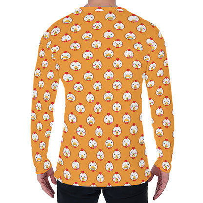 Cute Chicken Emoji Pattern Print Men's Long Sleeve T-Shirt
