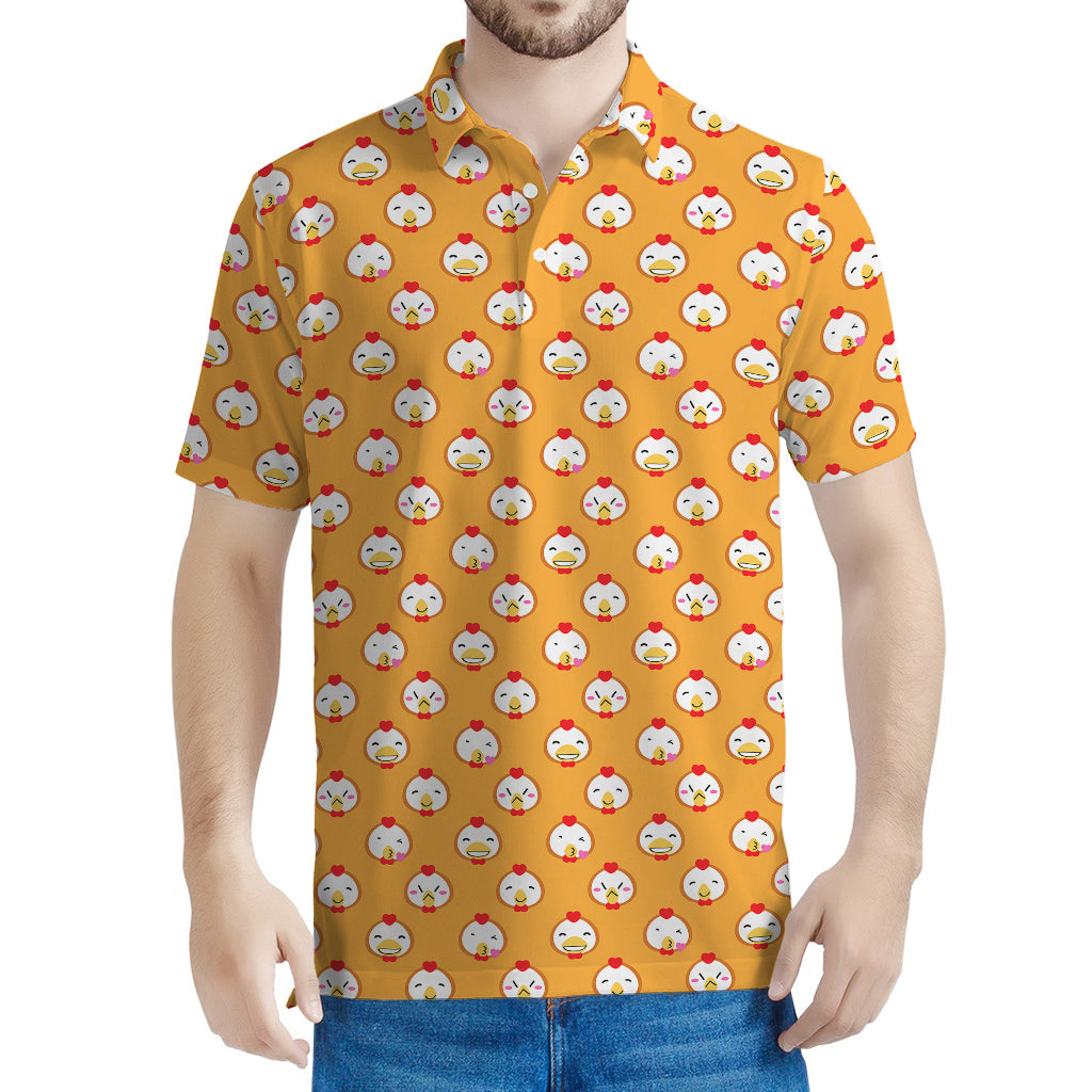Cute Chicken Emoji Pattern Print Men's Polo Shirt