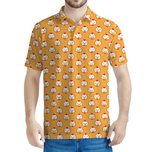 Cute Chicken Emoji Pattern Print Men's Polo Shirt