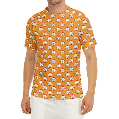 Cute Chicken Emoji Pattern Print Men's Short Sleeve Rash Guard