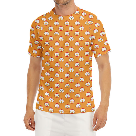 Cute Chicken Emoji Pattern Print Men's Short Sleeve Rash Guard