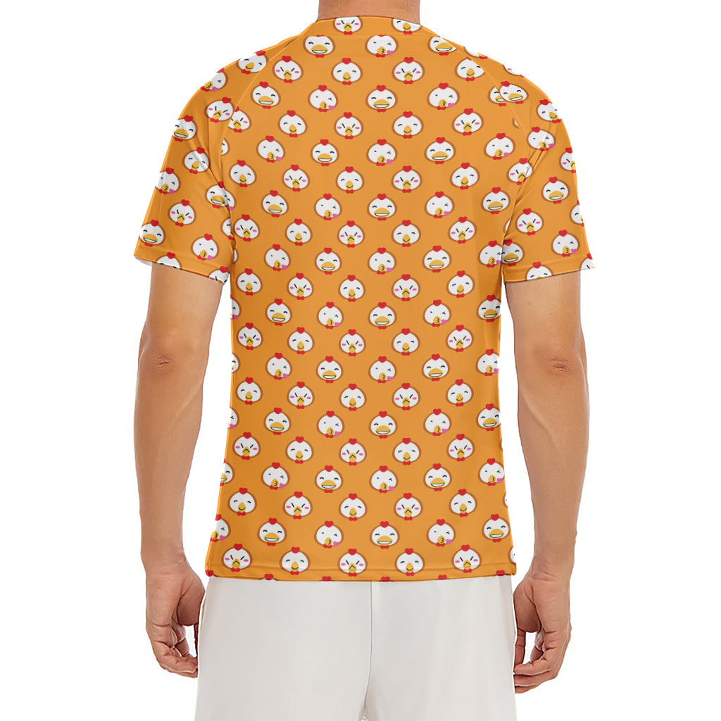 Cute Chicken Emoji Pattern Print Men's Short Sleeve Rash Guard