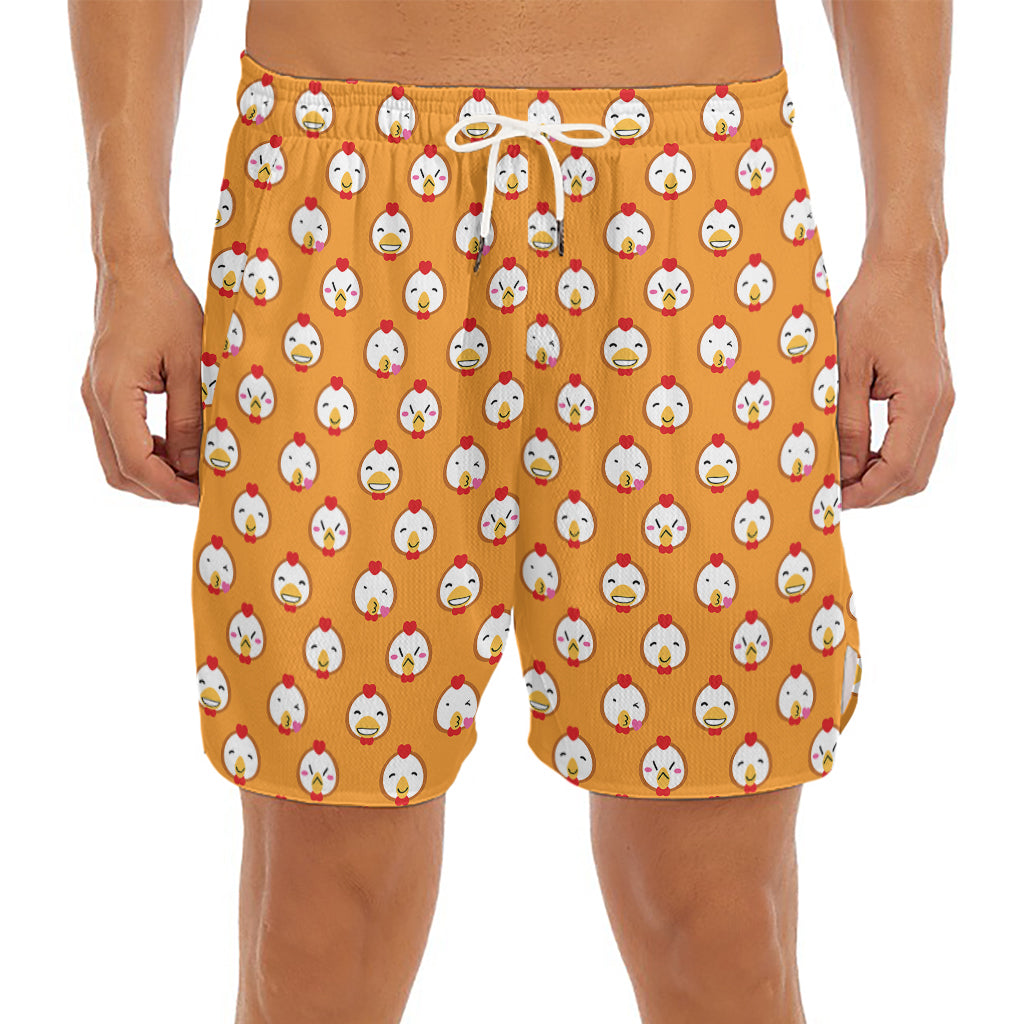 Cute Chicken Emoji Pattern Print Men's Split Running Shorts