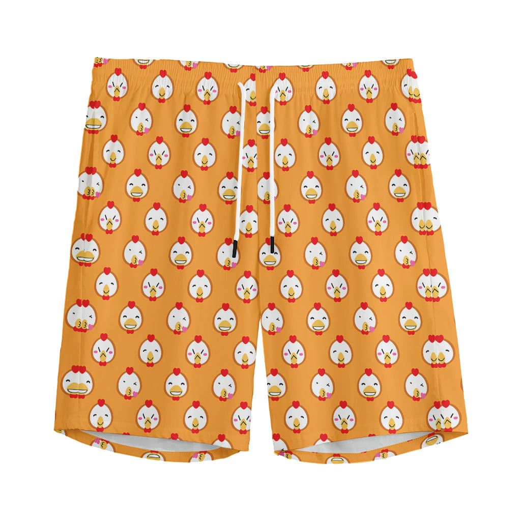 Cute Chicken Emoji Pattern Print Men's Sports Shorts