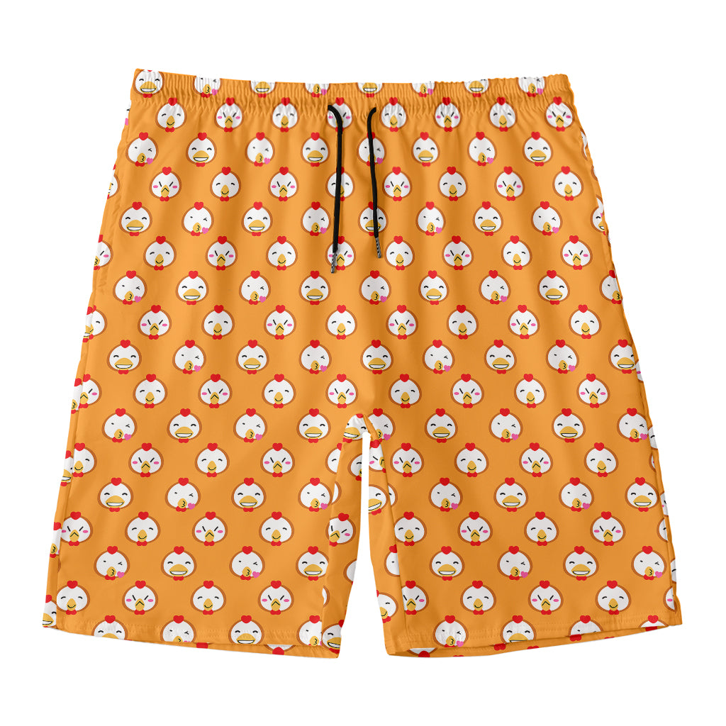 Cute Chicken Emoji Pattern Print Men's Swim Trunks