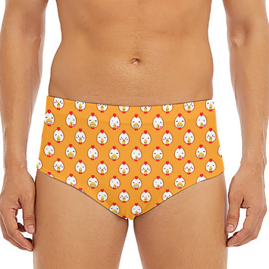 Cute Chicken Emoji Pattern Print Men's Triangle Swim Briefs