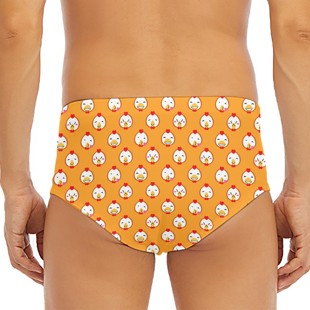 Cute Chicken Emoji Pattern Print Men's Triangle Swim Briefs