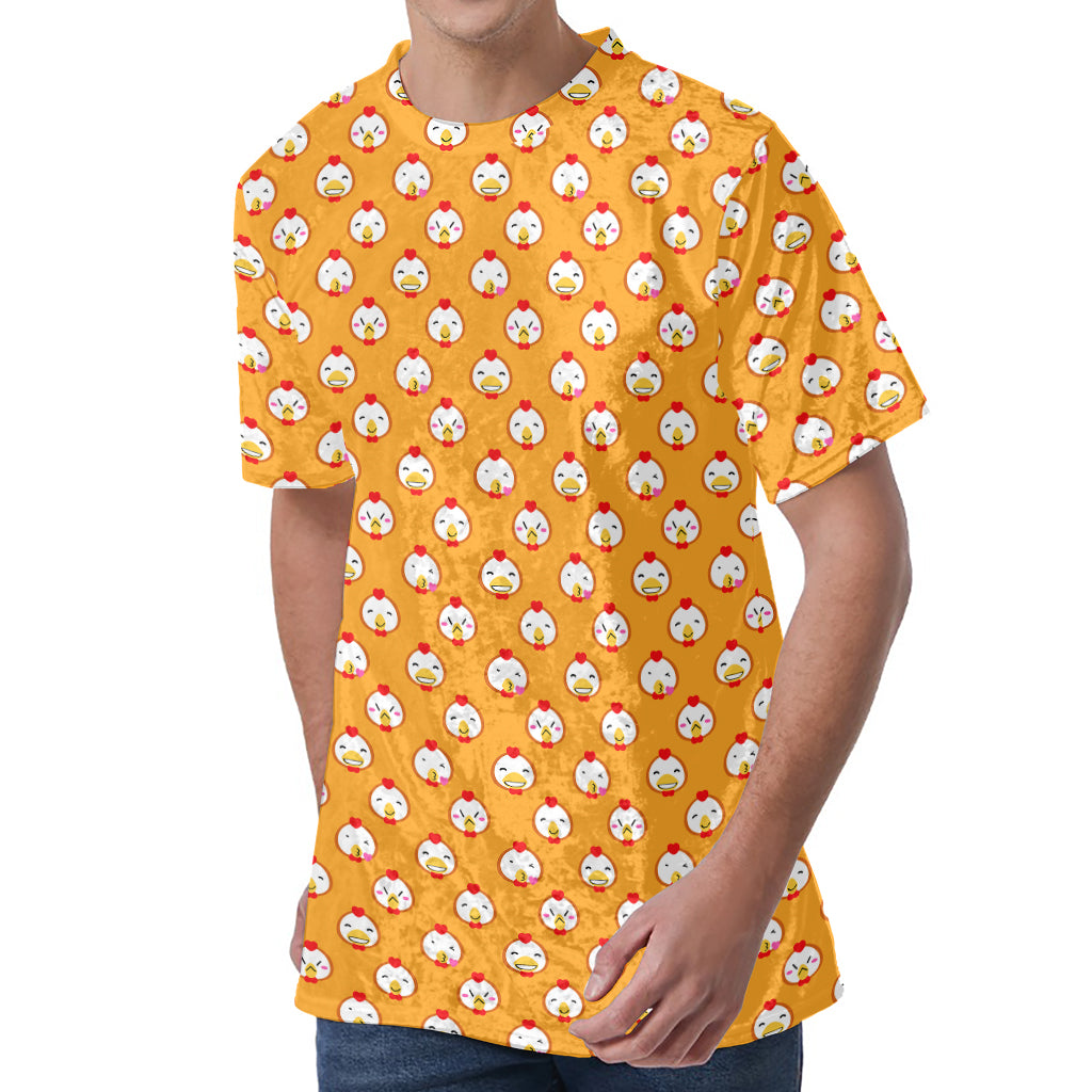 Cute Chicken Emoji Pattern Print Men's Velvet T-Shirt