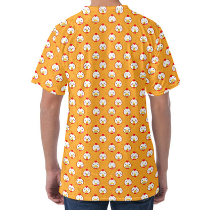 Cute Chicken Emoji Pattern Print Men's Velvet T-Shirt