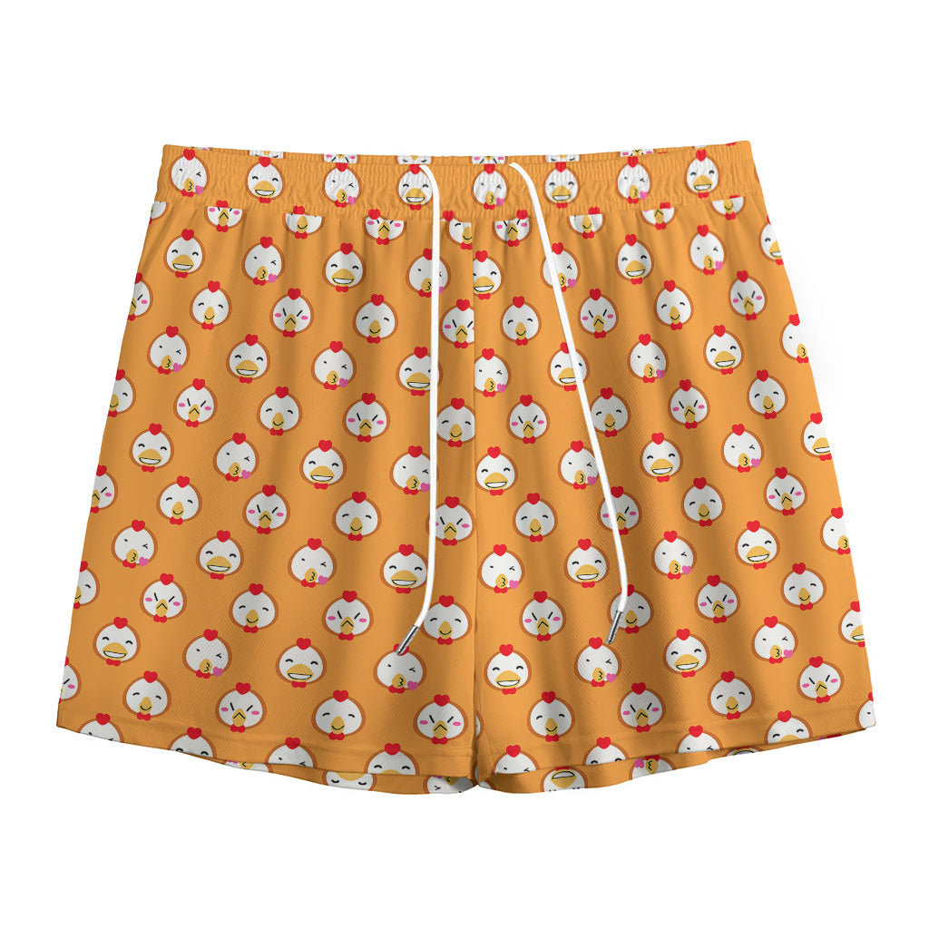 Cute Chicken Emoji Pattern Print Mesh Shorts