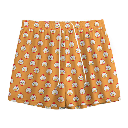 Cute Chicken Emoji Pattern Print Mesh Shorts