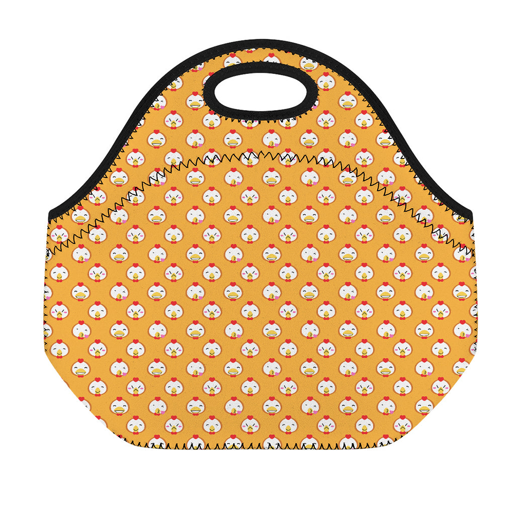 Cute Chicken Emoji Pattern Print Neoprene Lunch Bag