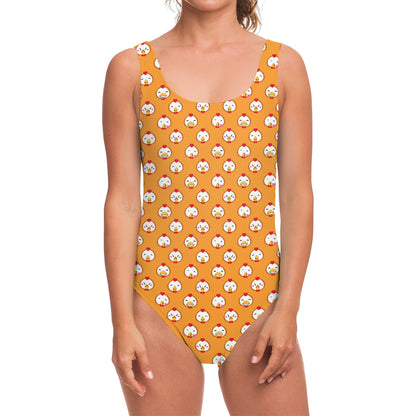 Cute Chicken Emoji Pattern Print One Piece Swimsuit