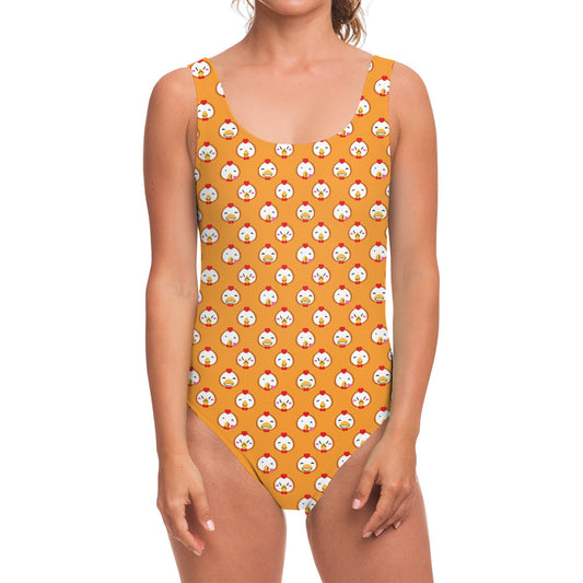 Cute Chicken Emoji Pattern Print One Piece Swimsuit