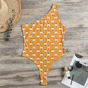 Cute Chicken Emoji Pattern Print One Shoulder Bodysuit