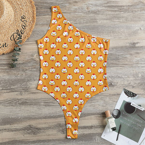 Cute Chicken Emoji Pattern Print One Shoulder Bodysuit