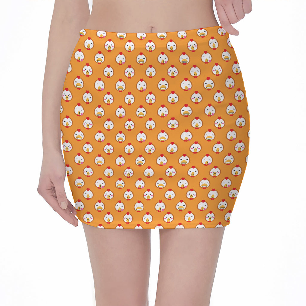 Cute Chicken Emoji Pattern Print Pencil Mini Skirt