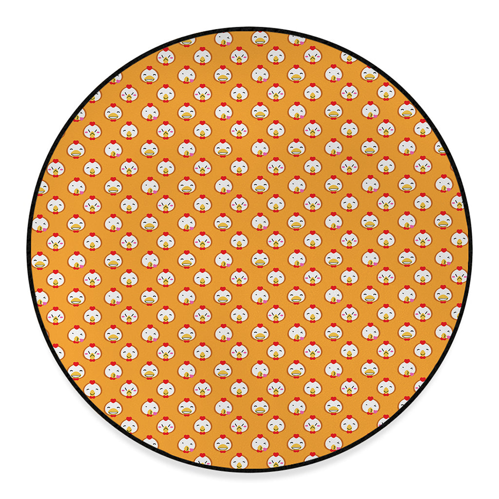 Cute Chicken Emoji Pattern Print Round Floor Mat