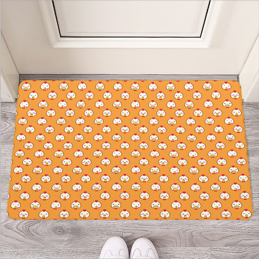 Cute Chicken Emoji Pattern Print Rubber Doormat