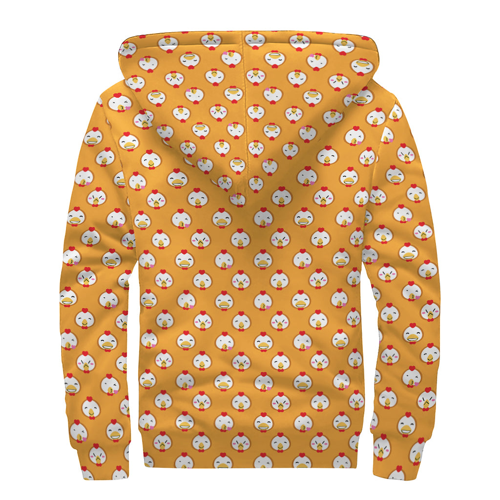 Cute Chicken Emoji Pattern Print Sherpa Lined Zip Up Hoodie