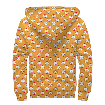 Cute Chicken Emoji Pattern Print Sherpa Lined Zip Up Hoodie