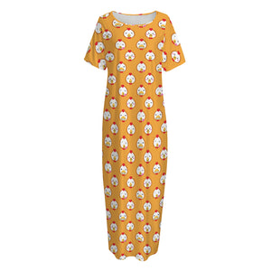 Cute Chicken Emoji Pattern Print Short Sleeve Long Nightdress