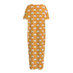 Cute Chicken Emoji Pattern Print Short Sleeve Long Nightdress