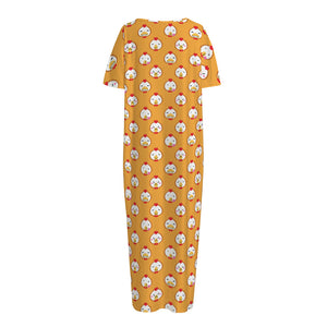 Cute Chicken Emoji Pattern Print Short Sleeve Long Nightdress