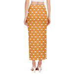 Cute Chicken Emoji Pattern Print Side Slit Maxi Skirt