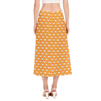 Cute Chicken Emoji Pattern Print Side Slit Midi Skirt