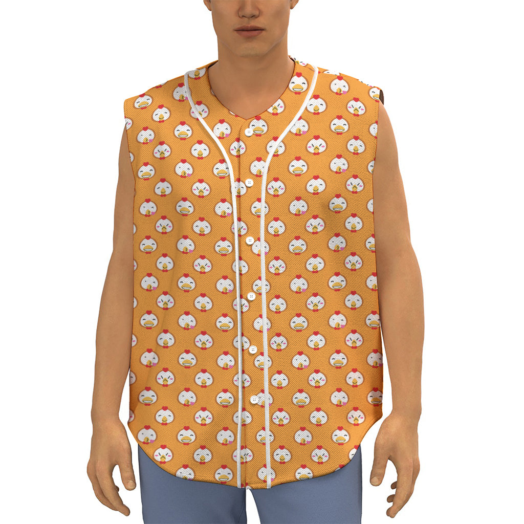 Cute Chicken Emoji Pattern Print Sleeveless Baseball Jersey