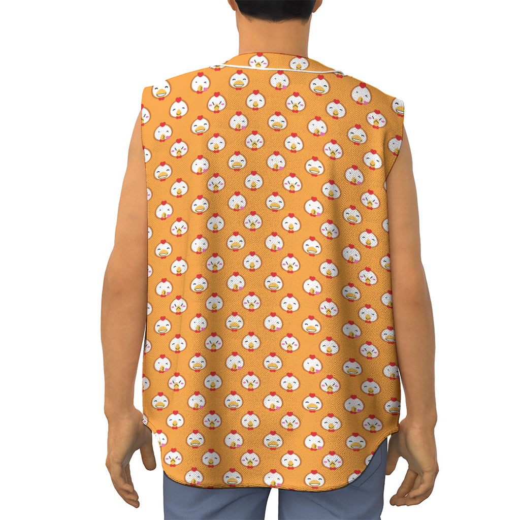 Cute Chicken Emoji Pattern Print Sleeveless Baseball Jersey