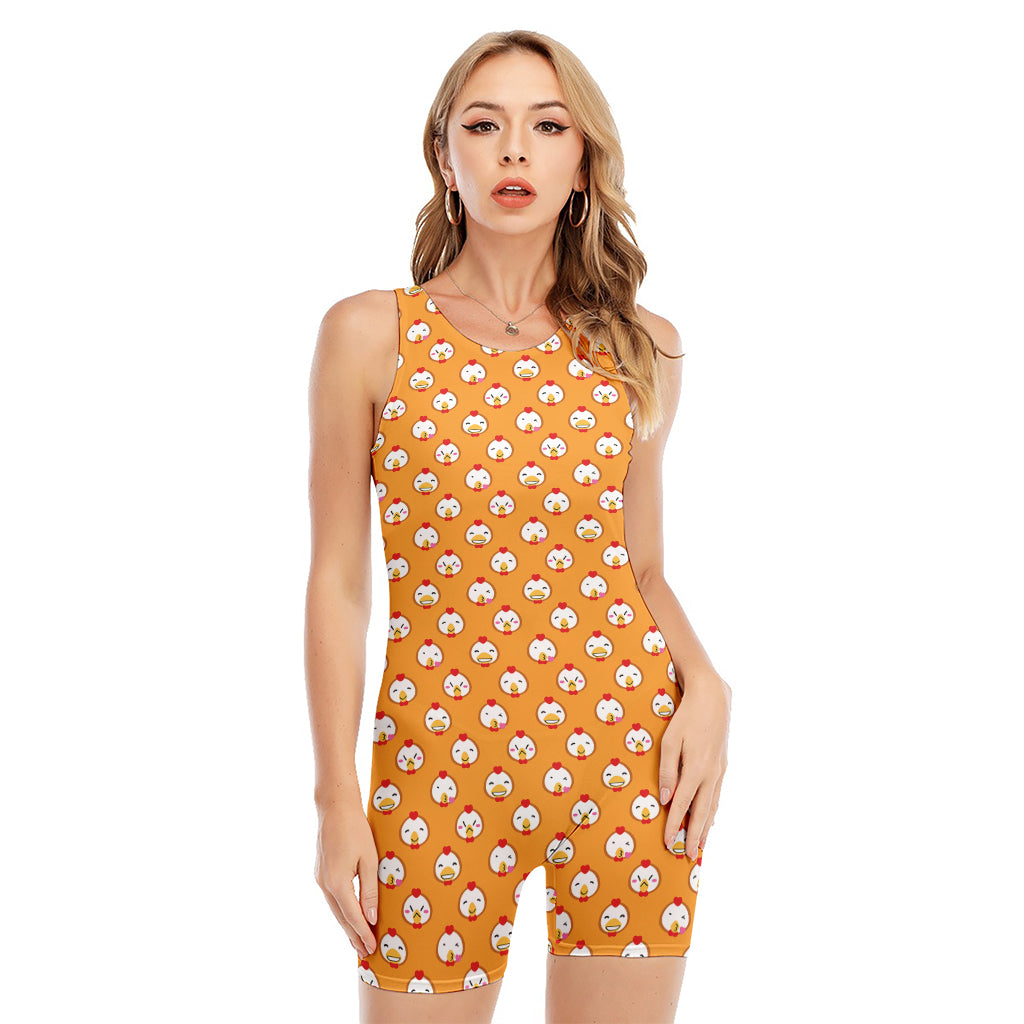 Cute Chicken Emoji Pattern Print Sleeveless One Piece Swimsuit