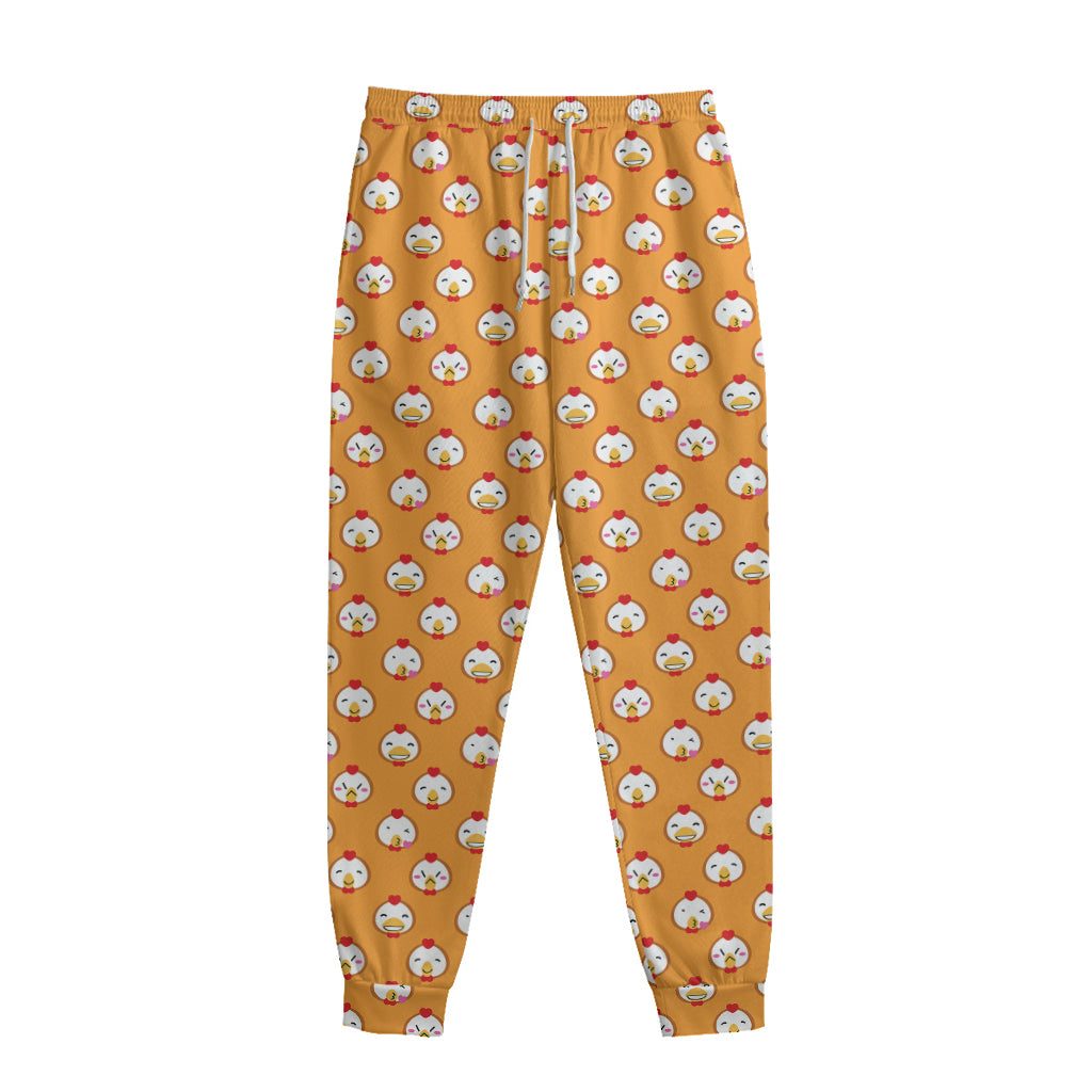 Cute Chicken Emoji Pattern Print Sweatpants