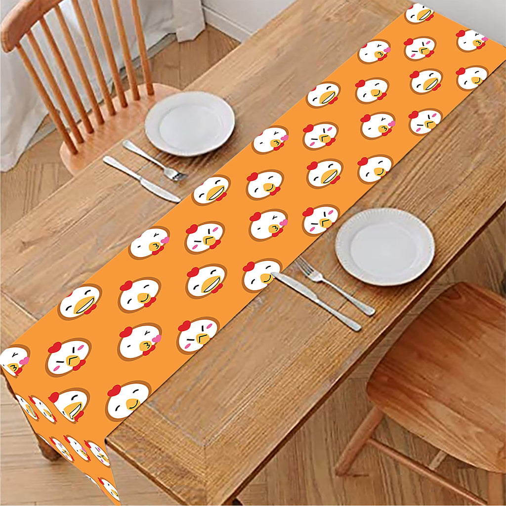 Cute Chicken Emoji Pattern Print Table Runner