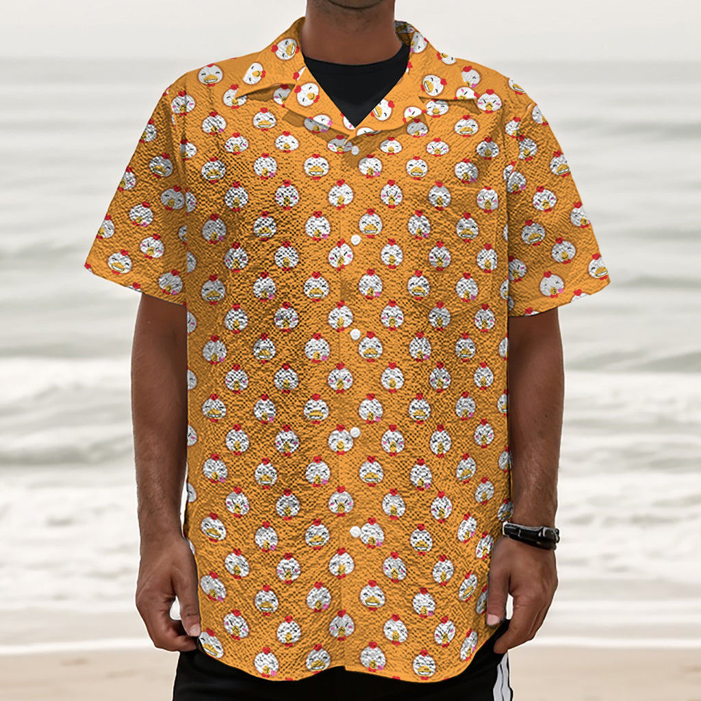 Cute Chicken Emoji Pattern Print Textured Short Sleeve Shirt