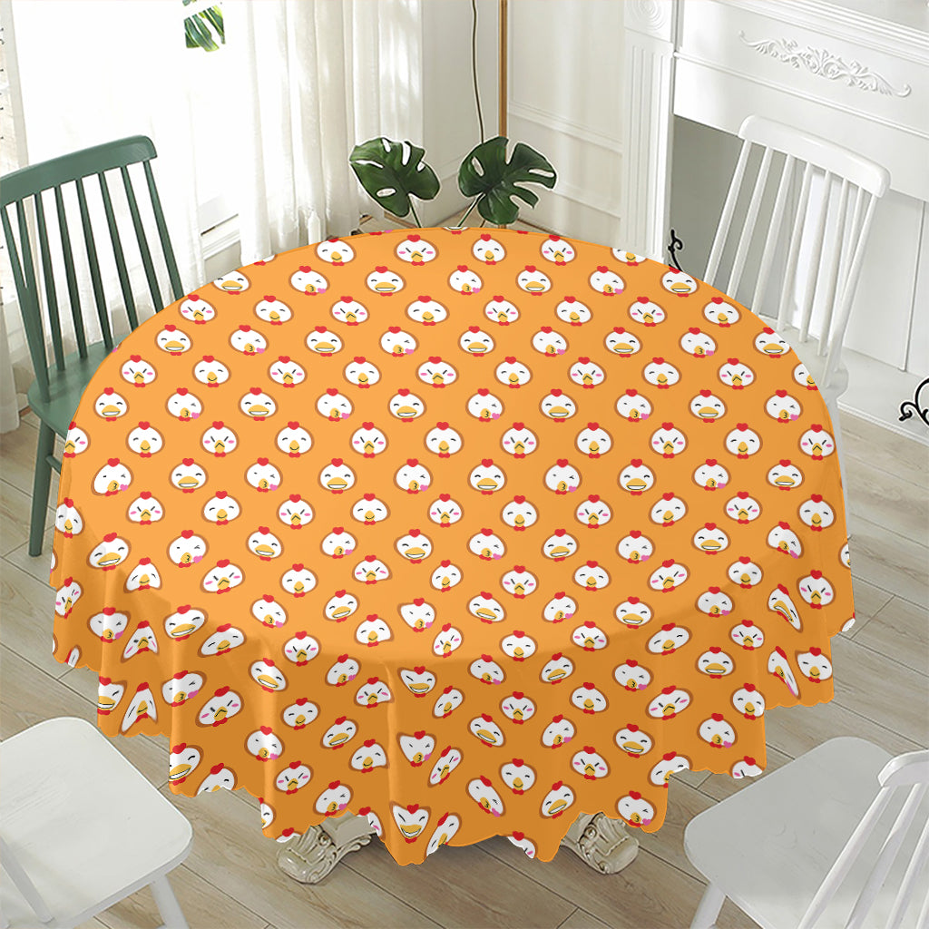 Cute Chicken Emoji Pattern Print Waterproof Round Tablecloth