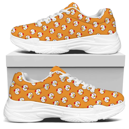 Cute Chicken Emoji Pattern Print White Chunky Shoes