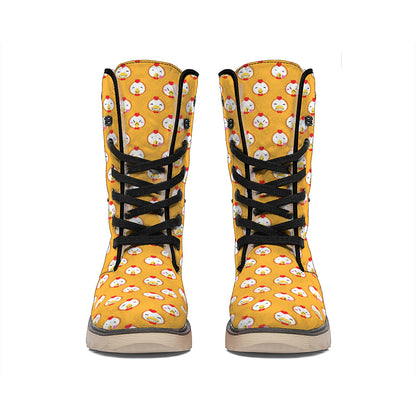 Cute Chicken Emoji Pattern Print Winter Boots