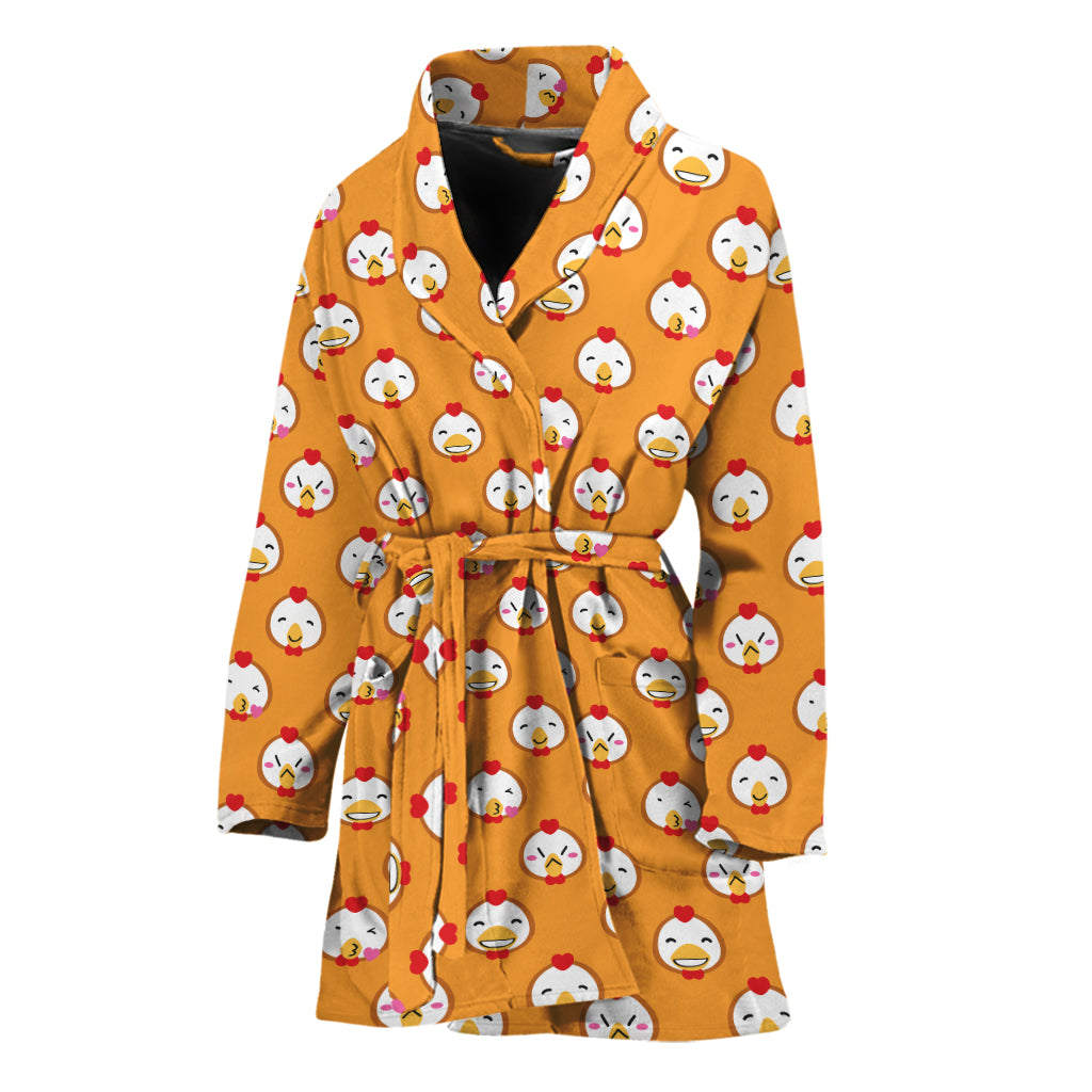 Cute Chicken Emoji Pattern Print Women's Bathrobe