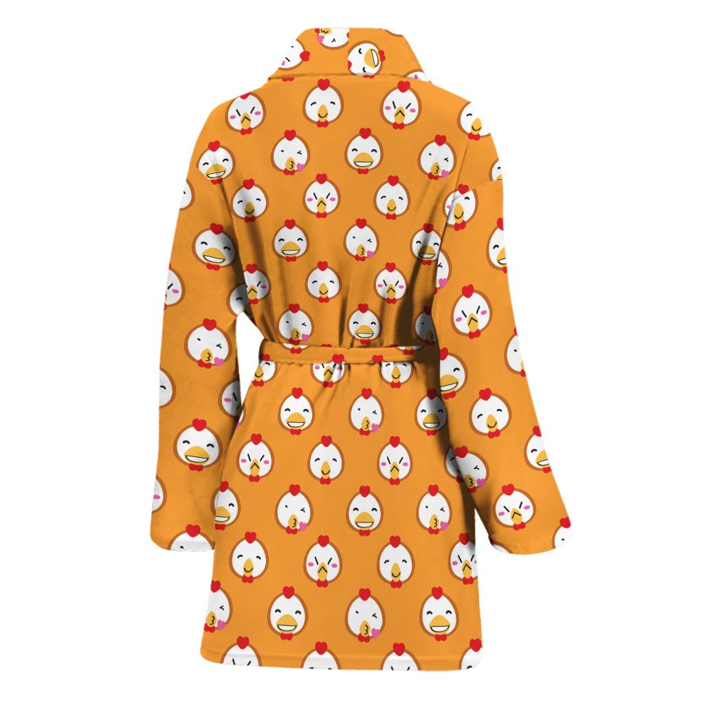 Cute Chicken Emoji Pattern Print Women's Bathrobe