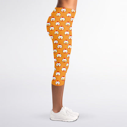 Cute Chicken Emoji Pattern Print Women's Capri Leggings