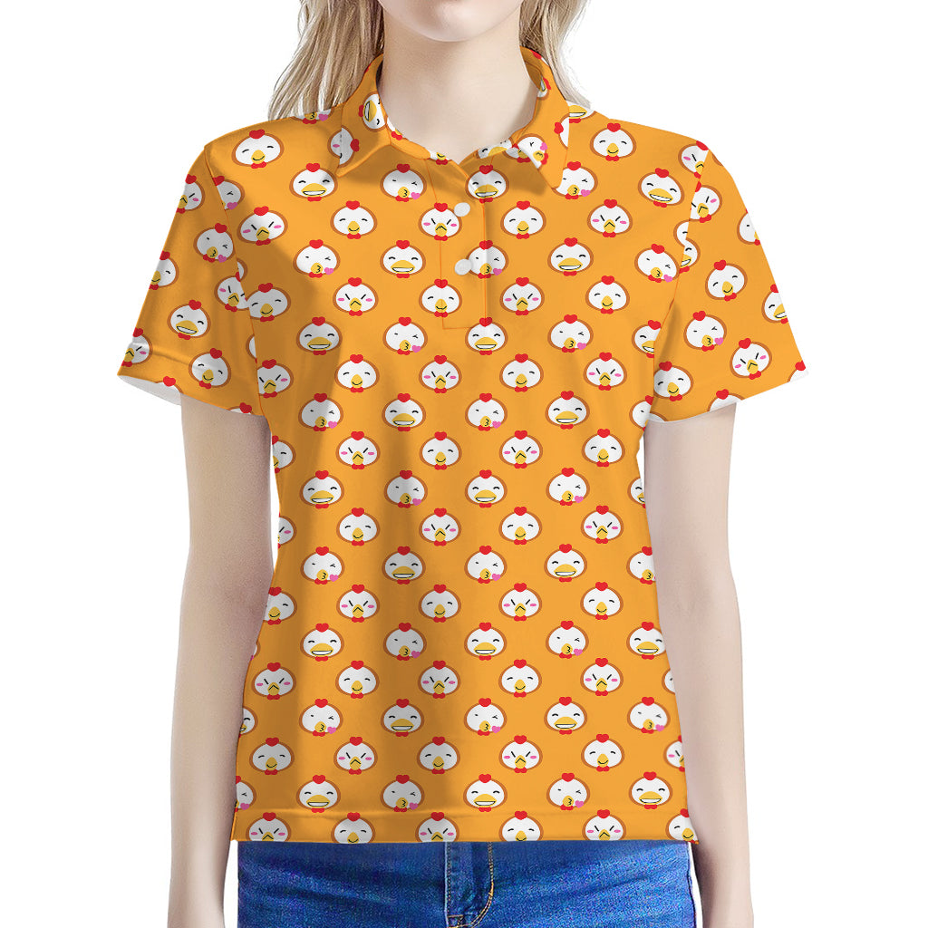 Cute Chicken Emoji Pattern Print Women's Polo Shirt