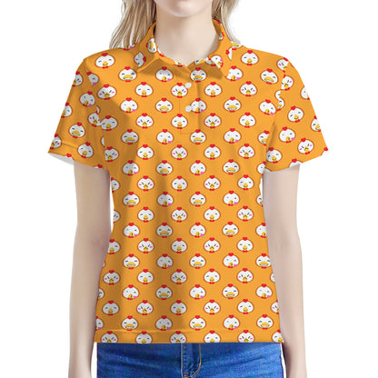 Cute Chicken Emoji Pattern Print Women's Polo Shirt