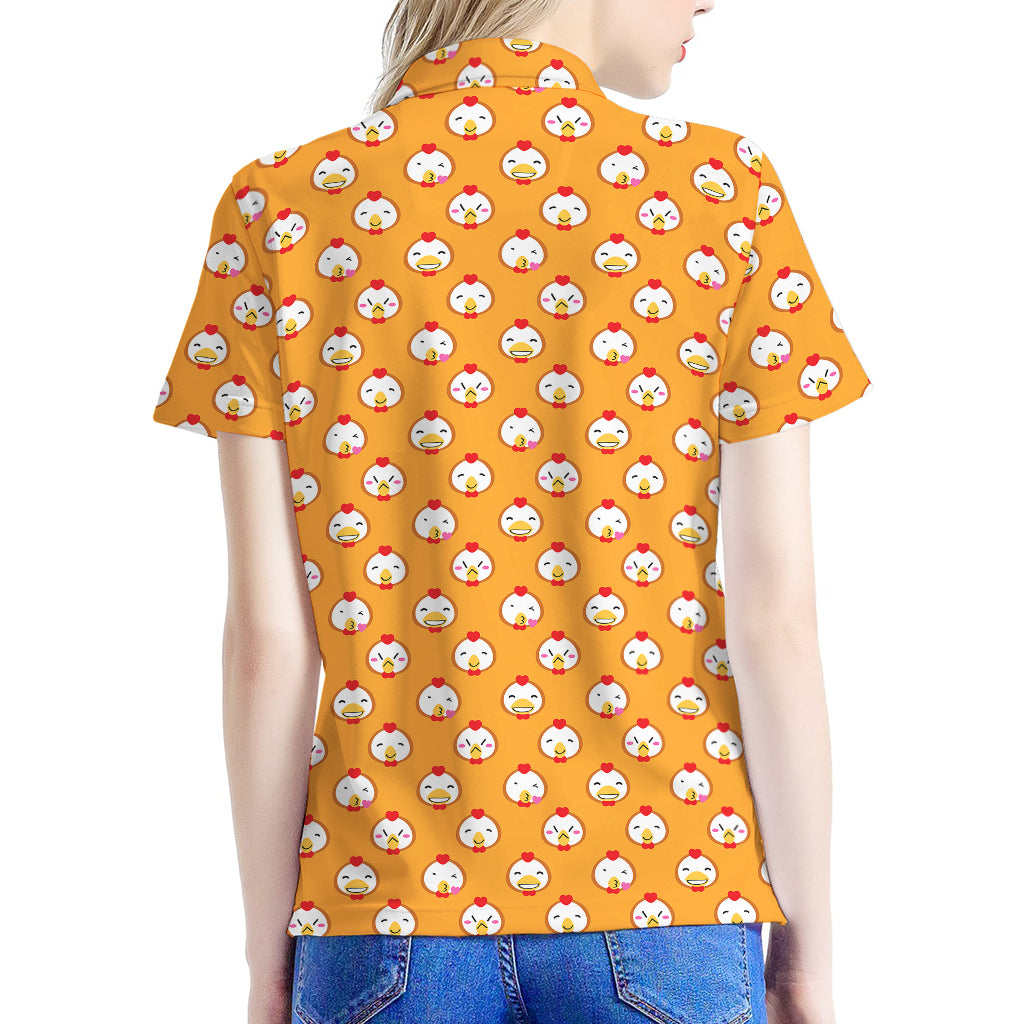 Cute Chicken Emoji Pattern Print Women's Polo Shirt