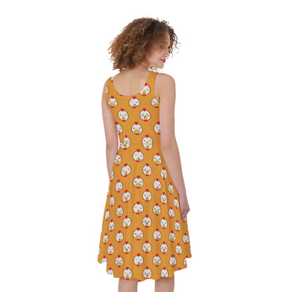 Cute Chicken Emoji Pattern Print Women's Sleeveless Dress