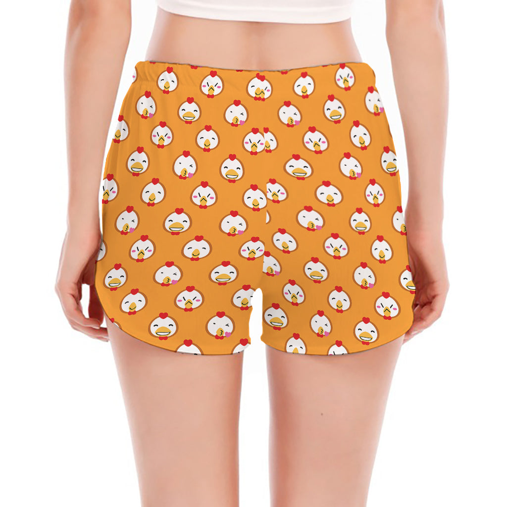 Cute Chicken Emoji Pattern Print Women's Split Running Shorts