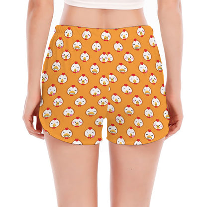 Cute Chicken Emoji Pattern Print Women's Split Running Shorts