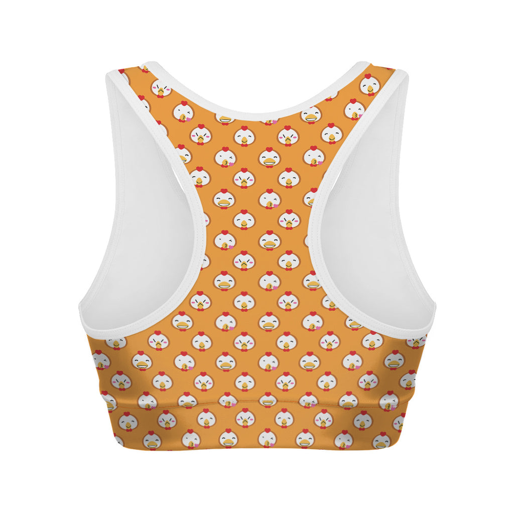 Cute Chicken Emoji Pattern Print Women's Sports Bra