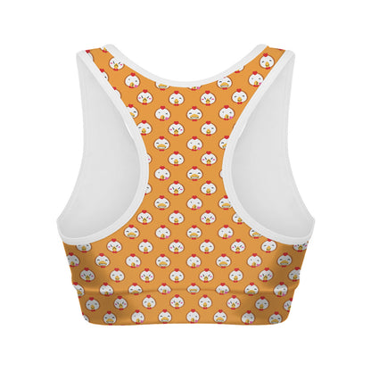 Cute Chicken Emoji Pattern Print Women's Sports Bra